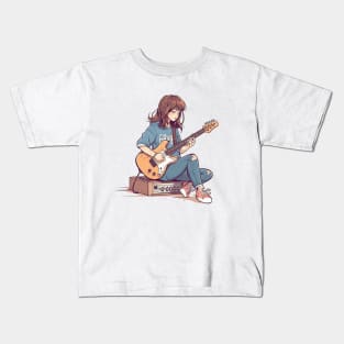 A girl playing her favourite guitar Kids T-Shirt